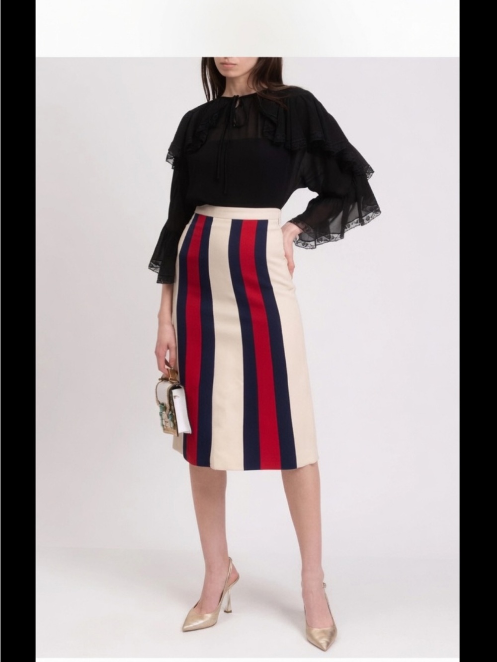 RRP €1015 GUCCI Silk & Wool Midi Skirt IT36 US0 UK4 XXS Striped Made in Italy
